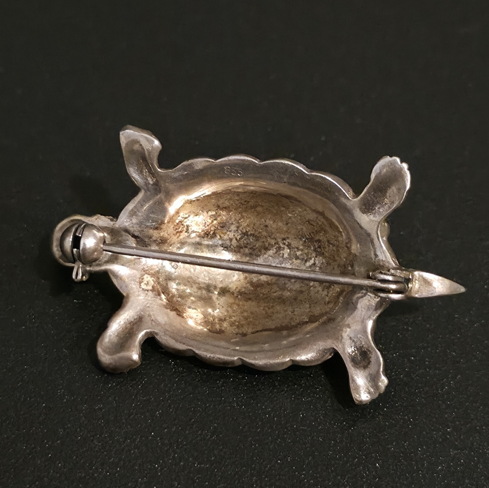 Vintage 835 Silver Marcasite Turtle Brooch Pin - Picture 5 of 7